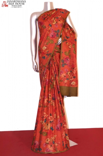 Exclusive Floral Printed Twill Silk Saree